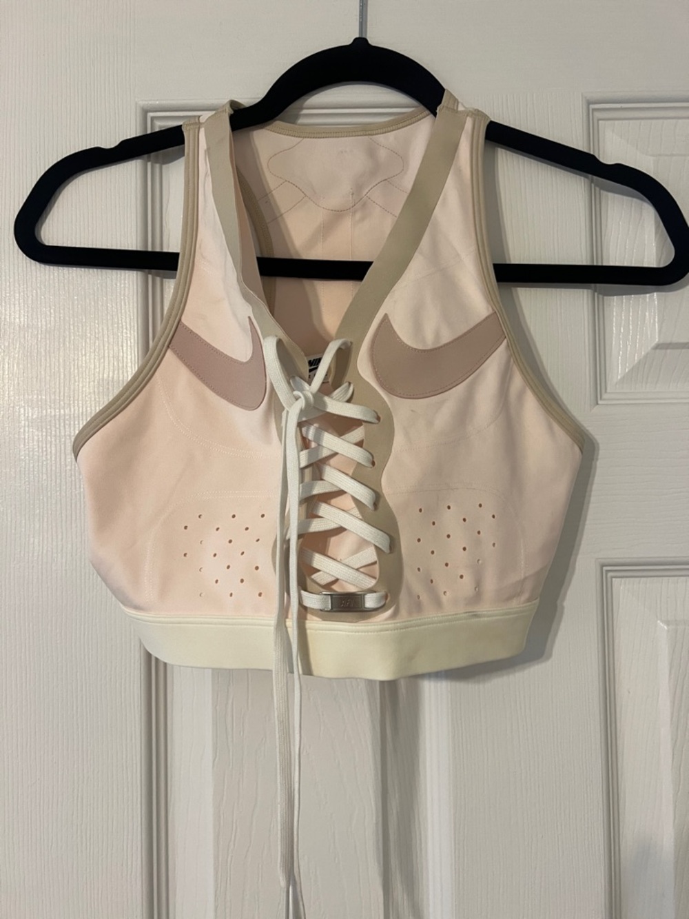Nike Lace-Up Front Light Pink and Cream Sports Bra